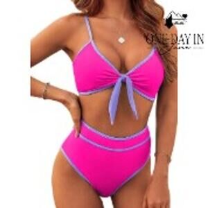 Blooming Jelly Knot Front High Waist Bikini Swimsuit Size XL